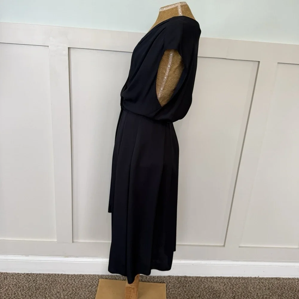 Tory Burch Deep V Neck Asymmetric Midi Wrap Dress 4 Navy Wedding Cocktail Career
